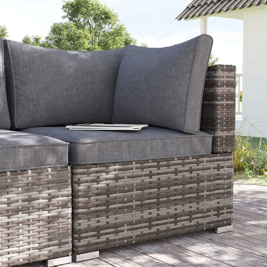 Outsunny Outdoor PE Rattan Narożnik Sofa, Garden Wicker Furniture Pojedynczy Sofa Krzesło z Poduszkami, Głęboki Szary