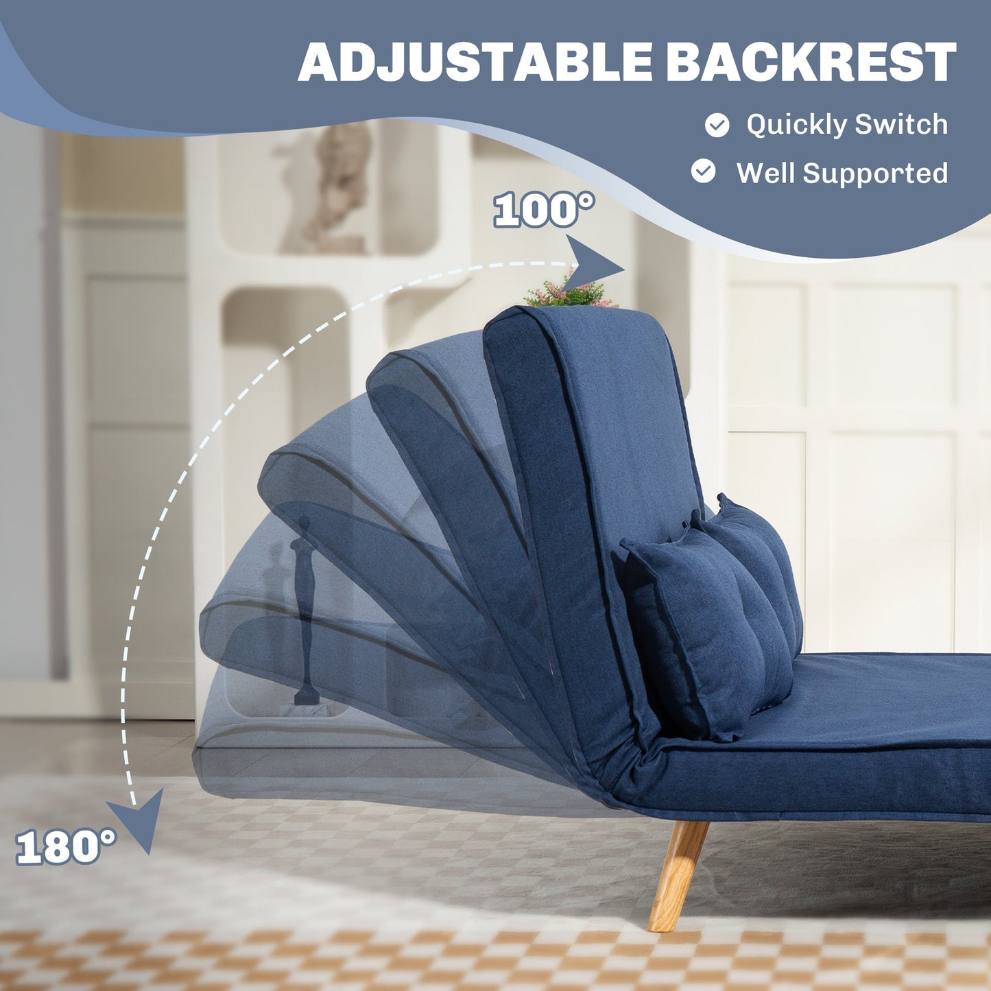 HOMCOM Two-Seater Linen-Look Sofa Bed - Dark Blue
