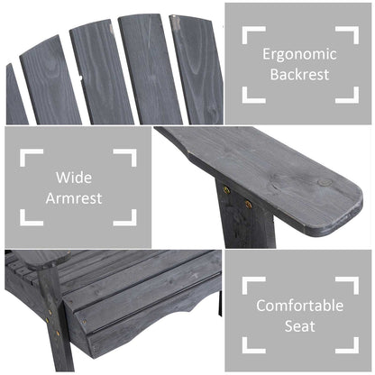 Outsunny Drewniane Podwójne Krzesła Adirondack Zewnętrzne Sofa Dwuosobowa ze Stolikiem Centralnym i Otworem na Parasol, Meble Ogrodowe Patio do Wypoczynku i Relaksu, Ciemnoszary