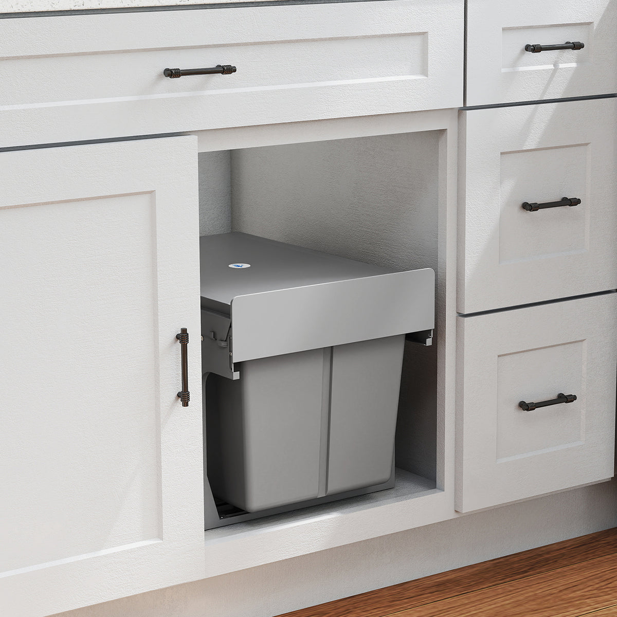 HOMCOM Pull Out Bin, Under Sink Bin - 3 Removable Compartments (15L + 2 x 8L) for 400mm Cabinets, Light Grey
