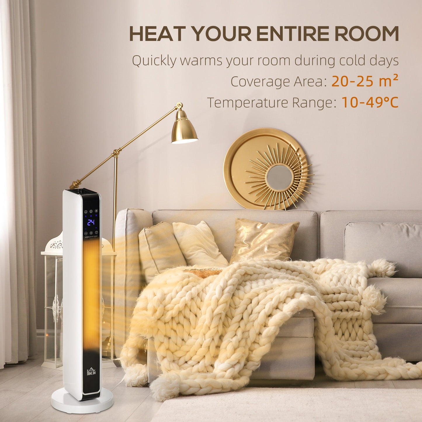 Grzejnik pokojowy HOMCOM 1100W/2200W z oscylacją 65√Ç¬∞ i 8-godzinnym timerem oraz zabezpieczeniem przed przegrzaniem i przewróceniem, grzejnik pokojowy z 2 funkcjami ogrzewania i wentylatora do sypialni, 29 cali