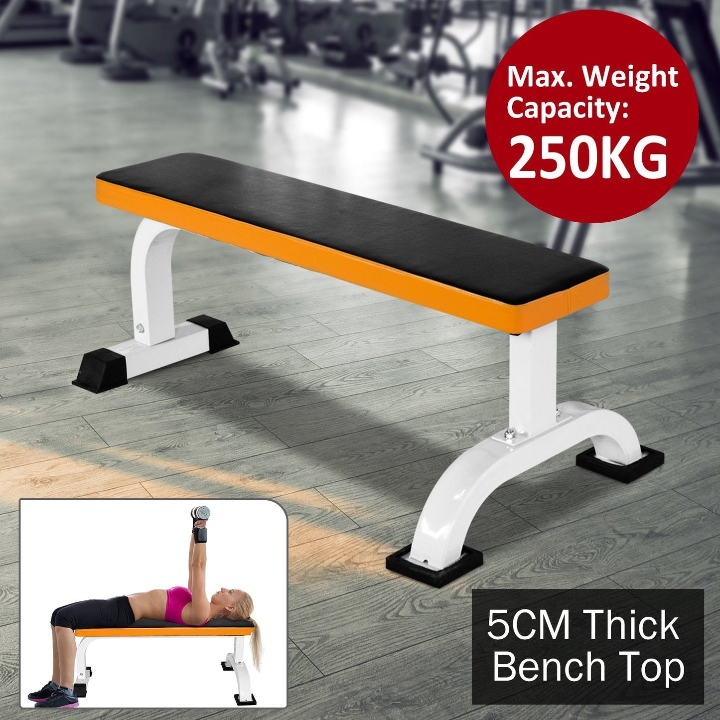 HOMCOM Fitness Flat Bench-Black/Orange