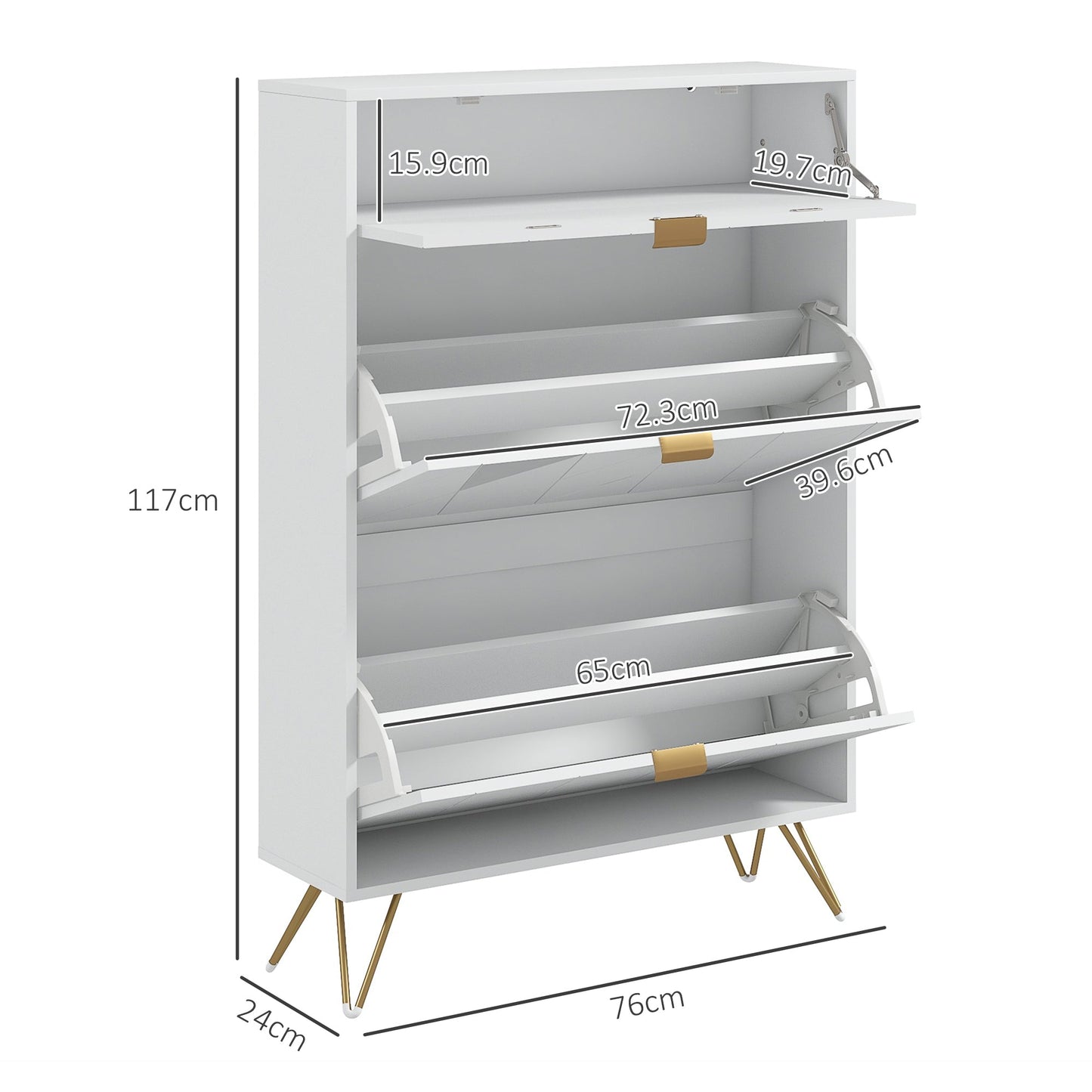 HOMCOM Two Flip Drawer Narrow Shoe Cabinet - White