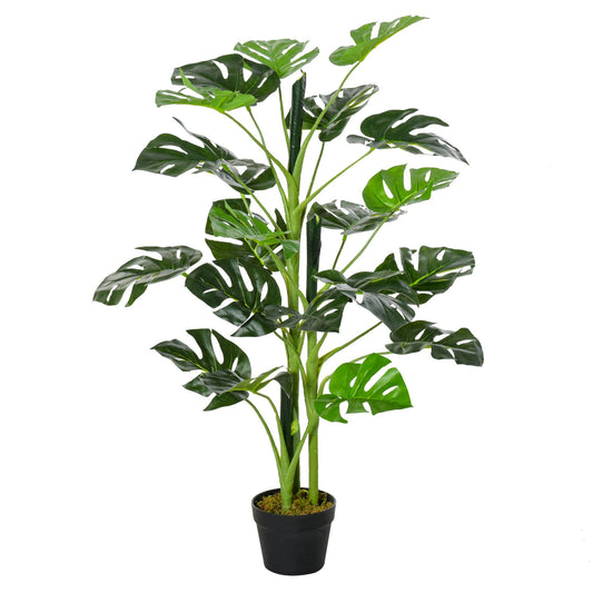 Outsunny 100cm/3.3FT Artificial Monstera Tree Decorative Cheese Plant 21 Leaves with Nursery Pot, Fake Tropical Palm Tree for Indoor D√É¬©cor
