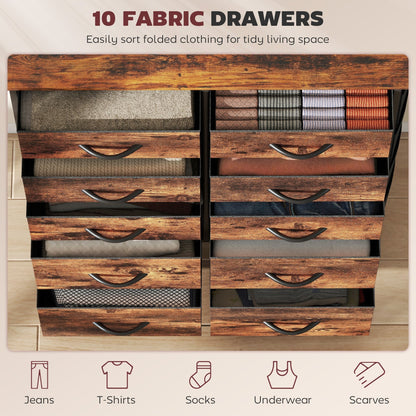 HOMCOM Chest of Ten Fabric Drawers - Rustic Brown