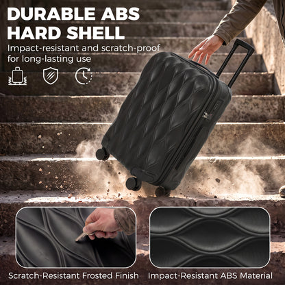 HOMCOM 26Inch 65cm Suitcase, ABS Hard Shell Checked Luggage with TSA Lock, Spinner Wheels, Telescopic Handle, Black