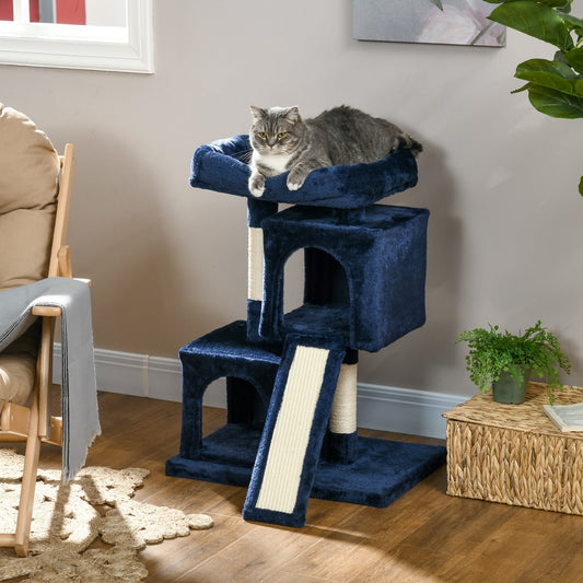 PawHut Sisal Cat Rest &amp; Play Activity Tree z 2 domkami granatowy