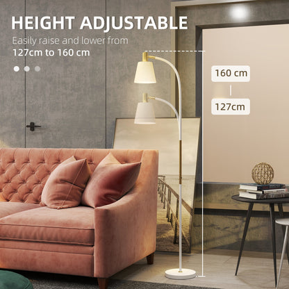 HOMCOM Lampa podłogowa do salonu, lampa stojąca do czytania z reflektorem i regulowaną wysokością, przełącznik kołyskowy włącz/wyłącz, oświetlenie wewnętrzne do sypialni, biura, białe (żarówka nie jest dołączona)