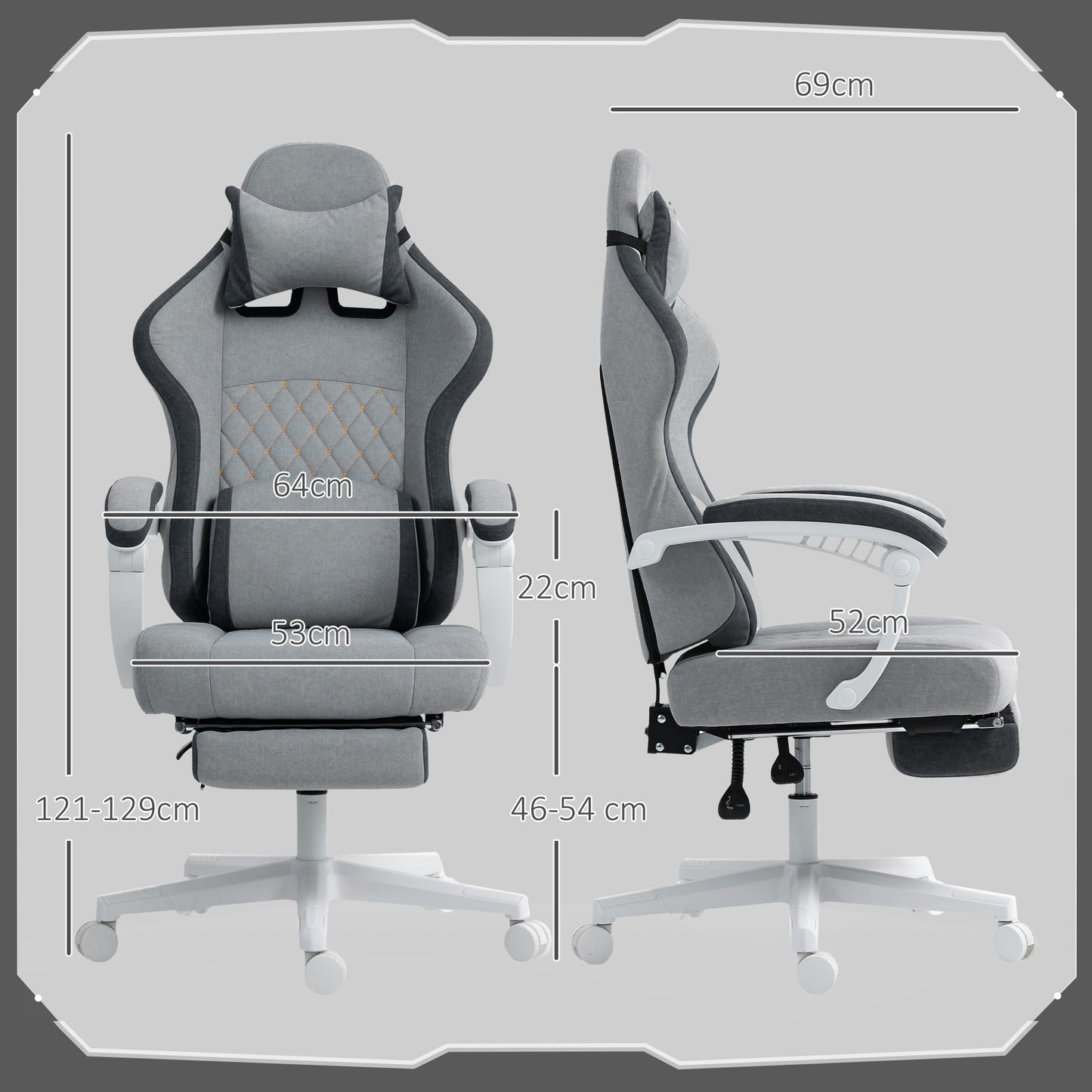 HOMCOM Ergonomic High Back Gaming Chair for Adults, Printed Velvet Computer Recliner Chair with Footrest, Lumbar Support, Adjustable Height and 360 Swivel Seat for Office or Gaming, Grey
