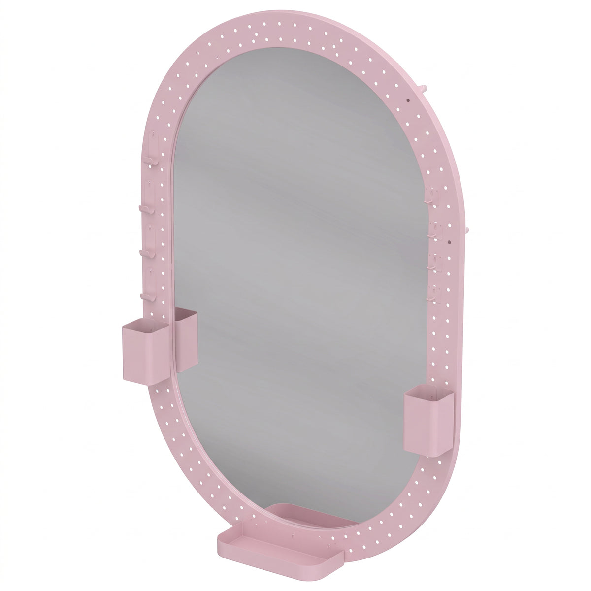 HOMCOM Oval Wall Mirror, 60 x 90 cm Decorative Hanging Mirror with Pegboard Frame, Wall-Mounted, Pink