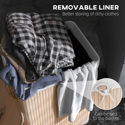 HOMCOM 70L Collapsible Bamboo Laundry Hamper Organizer Clothes Washing Basket Bin Storage Box w/ Lid Removable Lining