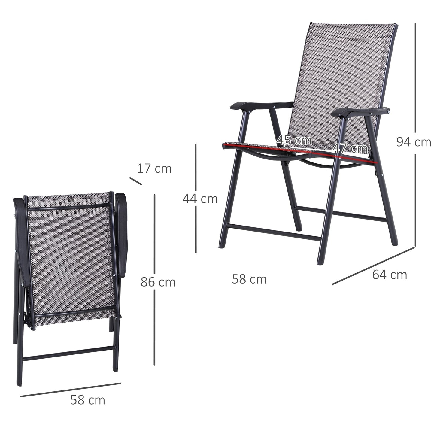 Outsunny Set of 4 Folding Garden Chairs, Metal Frame Garden Chairs Outdoor Patio Park Dining Seat with Breathable Mesh Seat, Grey