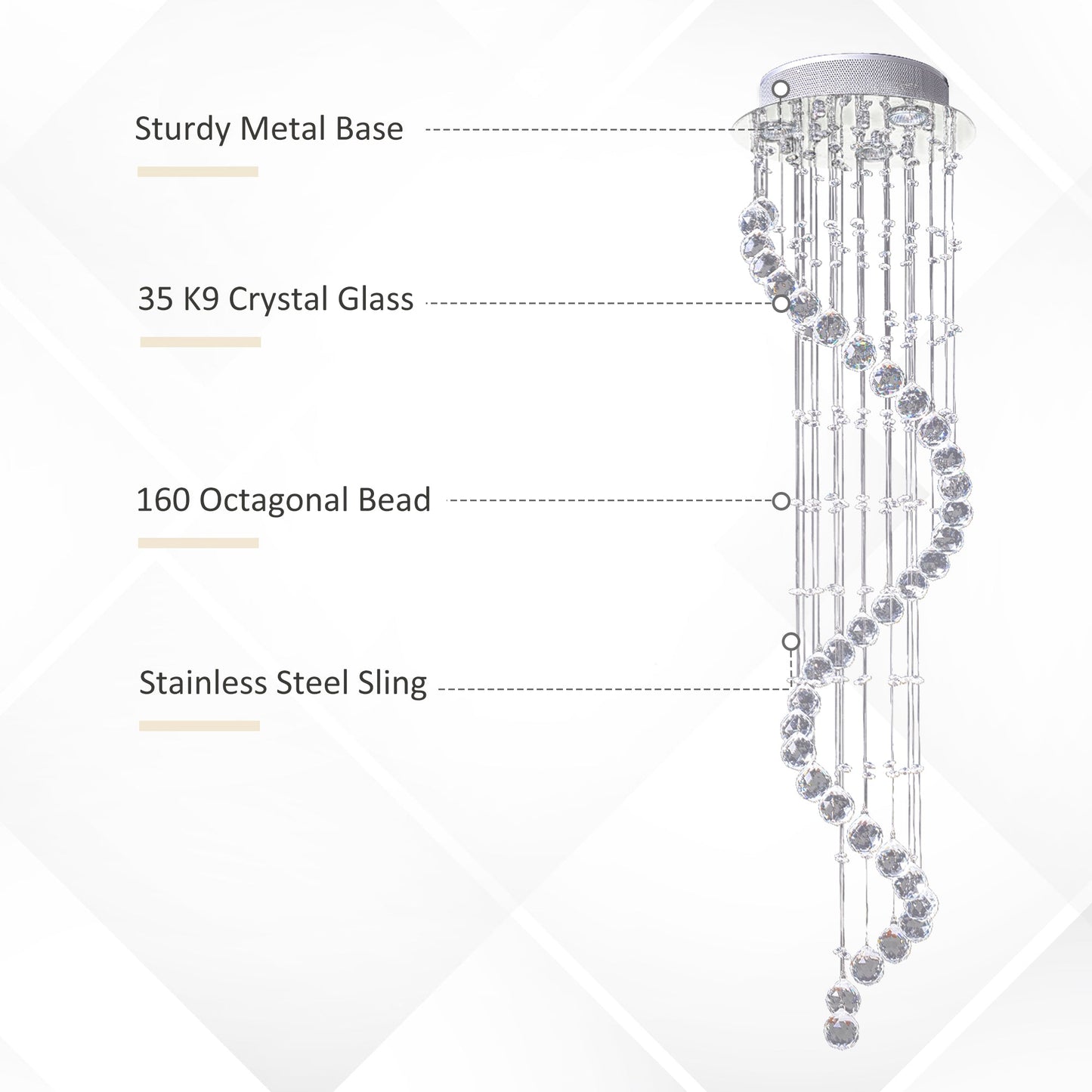 HOMCOM Modern Crystal Chandelier Ceiling Light Pendant Lamp Chrome Finish Glass Droplets New, √ê¬§30 x 120cm