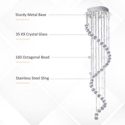 HOMCOM Modern Crystal Chandelier Ceiling Light Pendant Lamp Chrome Finish Glass Droplets New, √ê¬§30 x 120cm