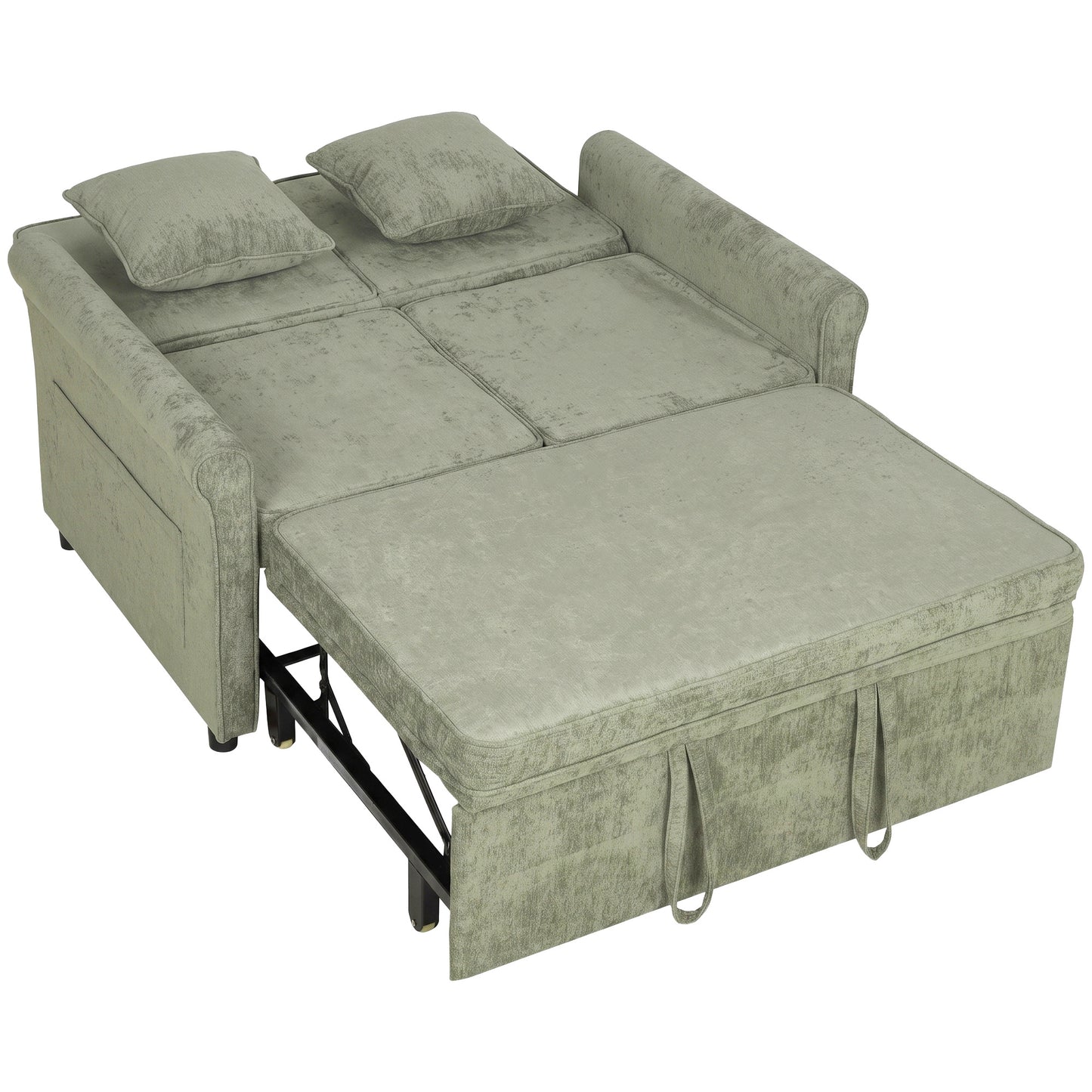 HOMCOM 2 Seater Sofa Bed 3-in-1 Convertible Chenille Pull Out Sleeper Sofa with 5-Position Adjustable Backrest, Light Green