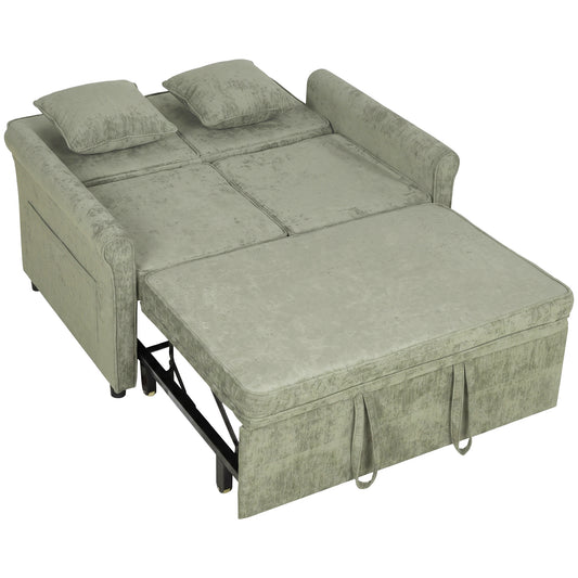 HOMCOM 2 Seater Sofa Bed 3-in-1 Convertible Chenille Pull Out Sleeper Sofa with 5-Position Adjustable Backrest, Light Green