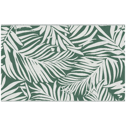 Outsunny Reversible Outdoor RV Rug, 1,5 x 2,4 m Patio Floor Mat, Wodoodporny plastikowy dywanik słomiany do ogrodu, na pokład, piknik, plażę, kemping, zielone liście, zielony i biały
