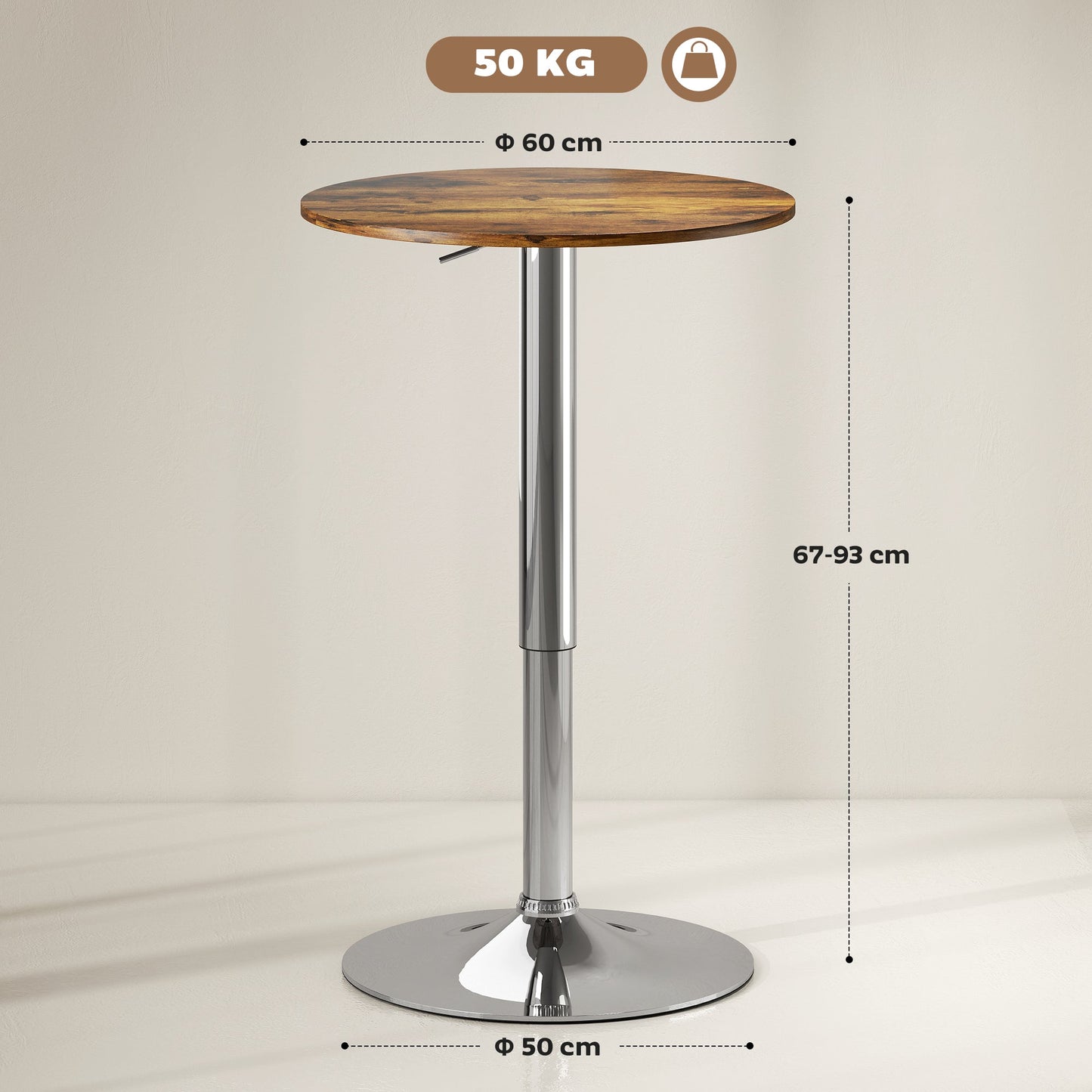 HOMCOM Round Bar Table, 360 Degree Swivel Counter Pub Table with Adjustable Height, for Kitchen, Cafe, Rustic Brown