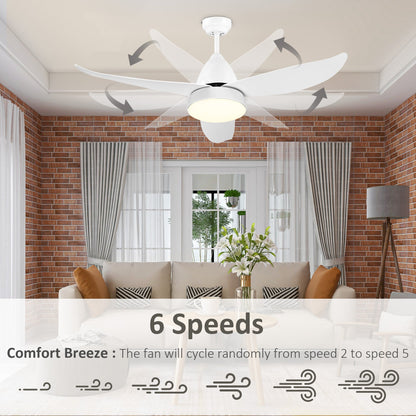 HOMCOM Reversible Ceiling Fan ze światłem, 3 łopatki, nowoczesny montaż do wnętrz, biały wentylator LED z pilotem, do sypialni, salonu, biały