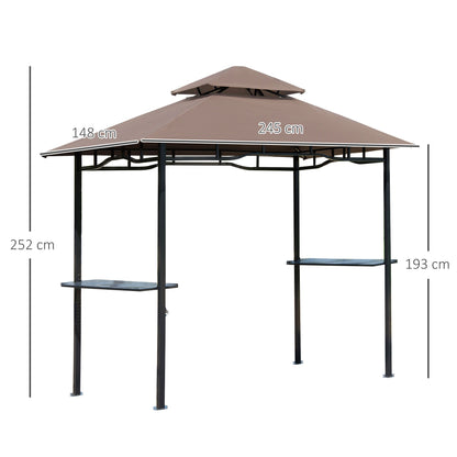 Outsunny 2.5M (8ft) New Double-Tier BBQ Gazebo Shelter Grill Canopy Barbecue Tent Shelter Patio Deck Cover - Coffee