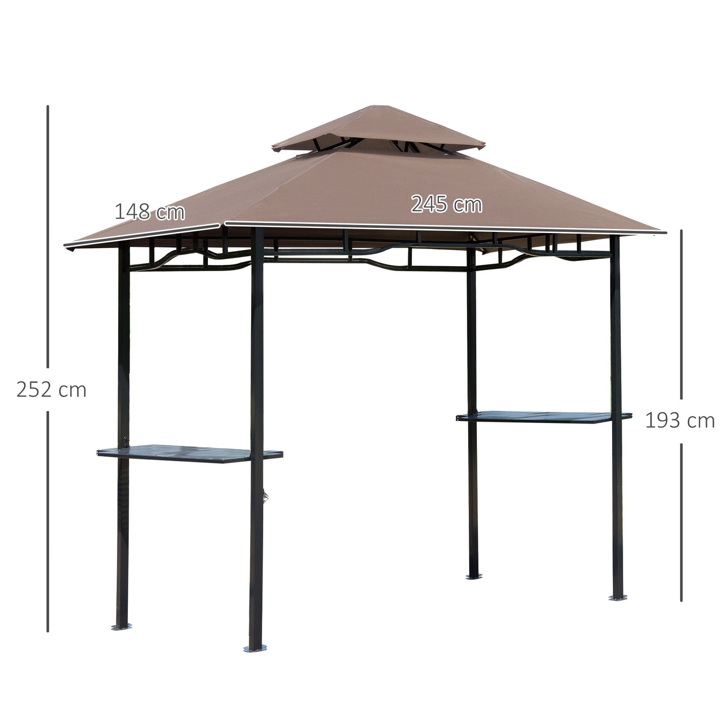 Outsunny 2.5x1.5m (8'x5') Grill Gazebo Canopy, Double Tiered Outdoor BBQ Gazebo Shelter with 2 Side Shelves for Garden, Patio, Barbecue, Picnic, Coffee