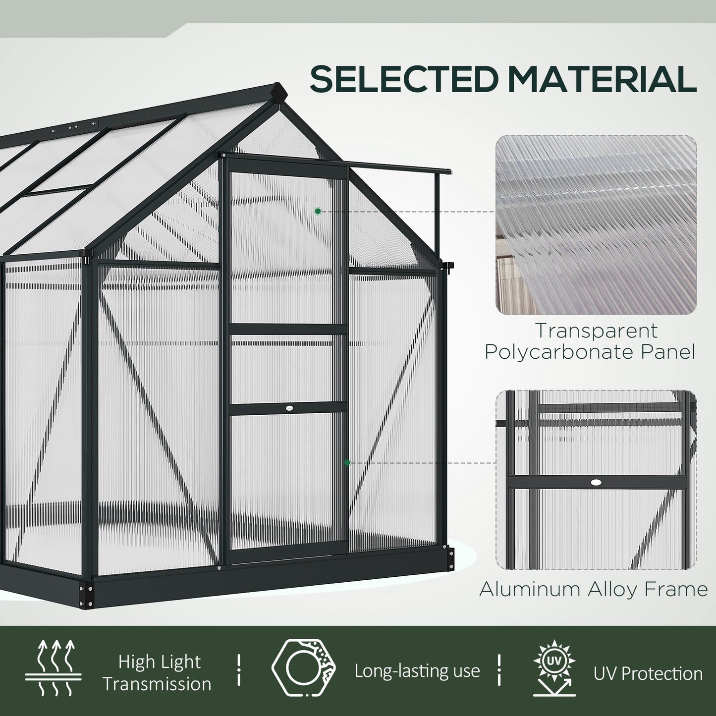 Outsunny Clear Polycarbonate Greenhouse Large Walk-In Green House Garden Plants Grow Galvanized Base Aluminium Frame with Slide Door, 6 x 8ft