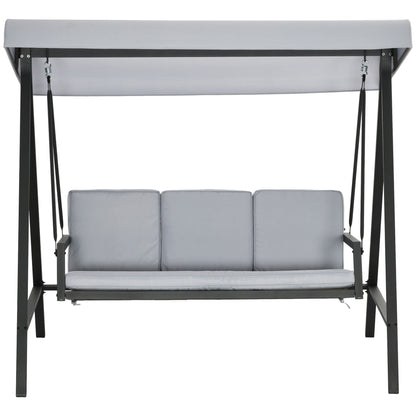 Outsunny 3 Seater Garden Swing Chair, Outdoor Hammock Bench with Adjustable Canopy, Removable Cushions and Steel Frame, Grey