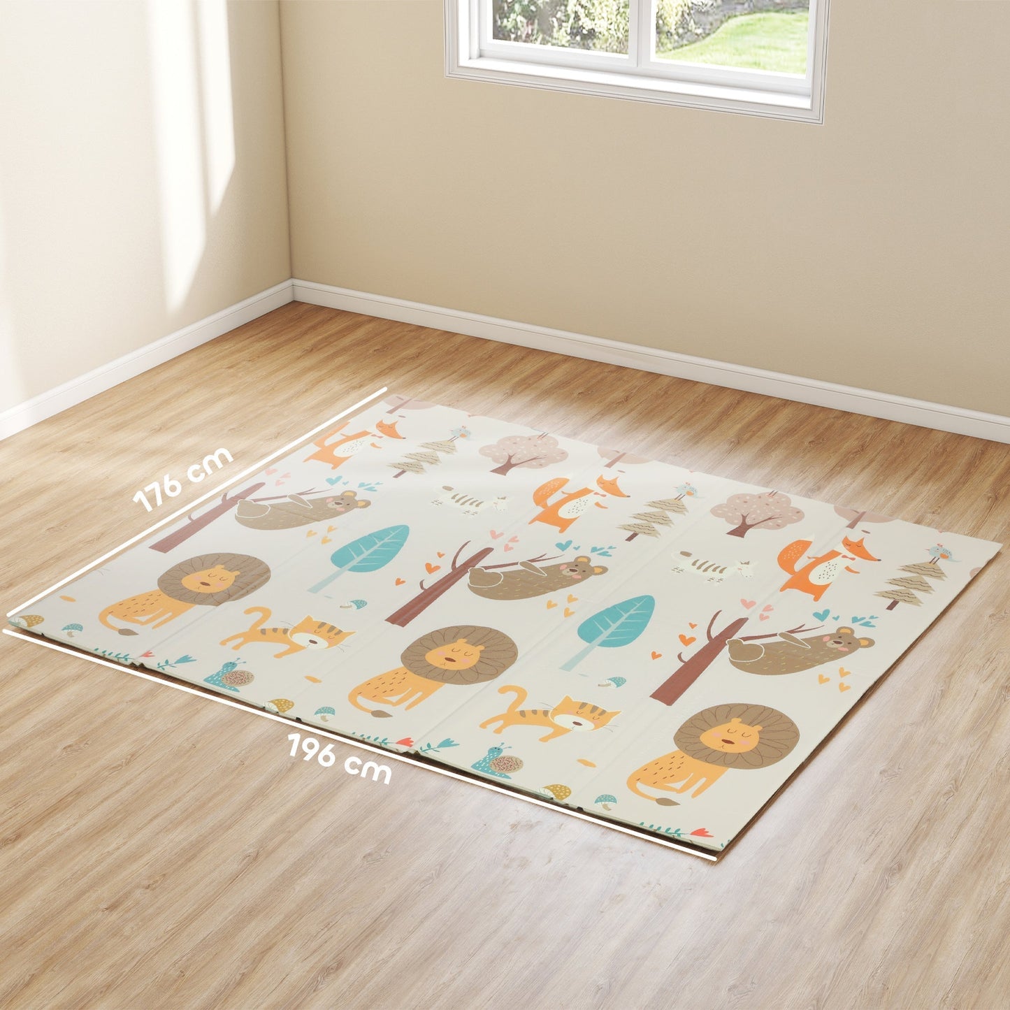AIYAPLAY Baby Play Mat, Double Sideded Foldable Kids Crawling Mat, Reversible & Waterproof, Animal
