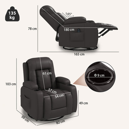 HOMCOM PU Leather Recliner Chair, Recliner Armchair with Extended Footrest, Cup Holders and Side Pockets, Dark Brown