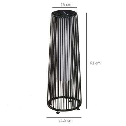 Outsunny Patio Garden Solar Powered Lights Woven Resin Wicker Lantern Auto On/Off for Porch, Yard, Lawn, Courtyard, Black