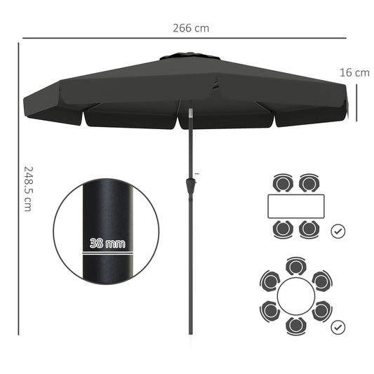 Outsunny 2,7m Parasol ogrodowy Parasol ogrodowy Parasol stołowy z funkcją pochylania, korbą, 8 żeberkami, falbankami, czarny