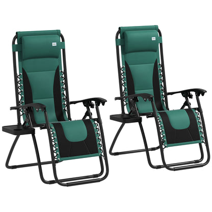 Outsunny Zero Gravity Lounger Chair Set of 2, składany rozkładany fotel ogrodowy z wyściełanym siedziskiem, uchwytem na kubek, miękką poduszką i zagłówkiem do użytku przy basenie, kempingowy, zielony