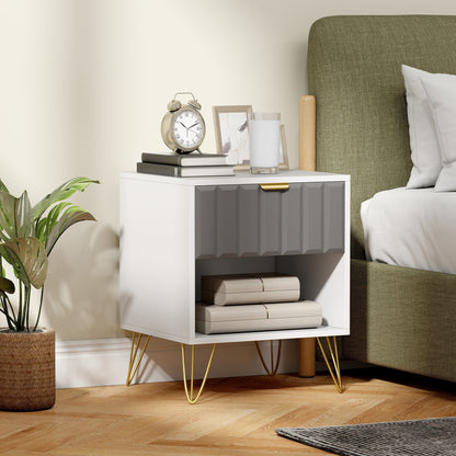 HOMCOM Bedside Table Modern Bedside Cabinet with Drawer and Open Compartment, 45 x 40 x 55, White