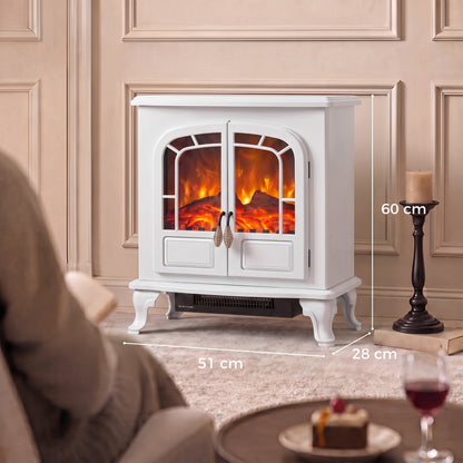 HOMCOM Freestanding Electric Fireplace Stove Heater with LED Fire Flame Effect White
