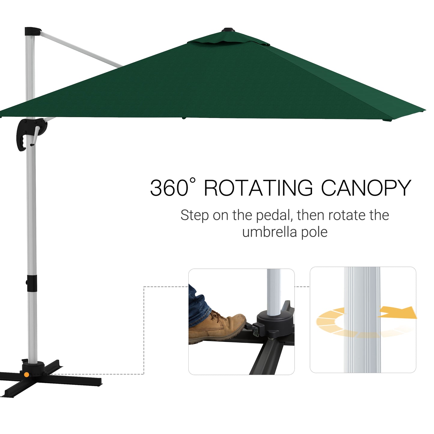 Parasol ogrodowy Outsunny Square Cantilever z pięciopozycyjnym baldachimem – zielony