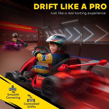 HOMCOM 24V Electric Go Kart for Kids with Adjustable Seat for 6-12 Years, Red