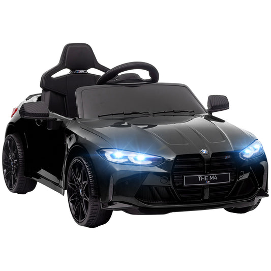 AIYAPLAY 12V BMW Licensed Kids Car, with Easy Transport, Remote Control, Suspension, Music, Horn, LED Lights, Black