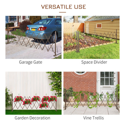 Outsunny Set of 2 Expanding Garden Fencc, Aluminium Freestanding Foldable Picket Fence, 300cmx103.5 cm, Dark Brown
