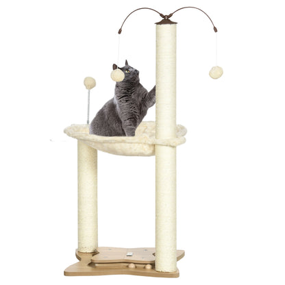 PawHut Cat Tree, with Scratching Posts, Hammock, Toy Ball - Beige