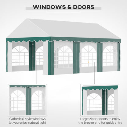 6 x 4m Garden Gazebo with Sides, Galvanised Marquee Party Tent with Six Windows and Double Doors, for Parties, Wedding and Events