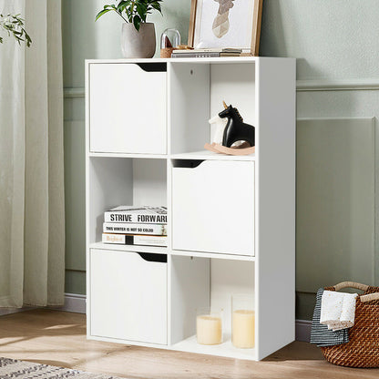 White Modern Open and Closed 6 Cube Shelving Unit