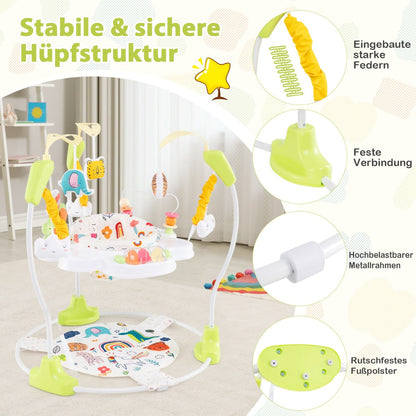 Baby Activity Center with Interactive Toys Musical Tray, Height Adjustable Toddler Spinning Top Yellow