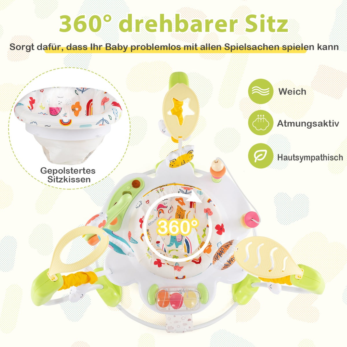 Baby Activity Center with Interactive Toys Musical Tray, Height Adjustable Toddler Spinning Top Yellow