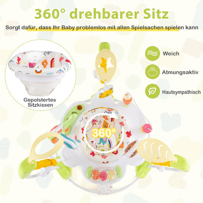 Baby Activity Center with Interactive Toys Musical Tray, Height Adjustable Toddler Spinning Top Yellow