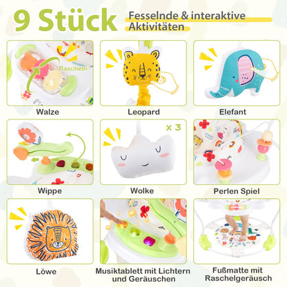 Baby Activity Center with Interactive Toys Musical Tray, Height Adjustable Toddler Spinning Top Yellow