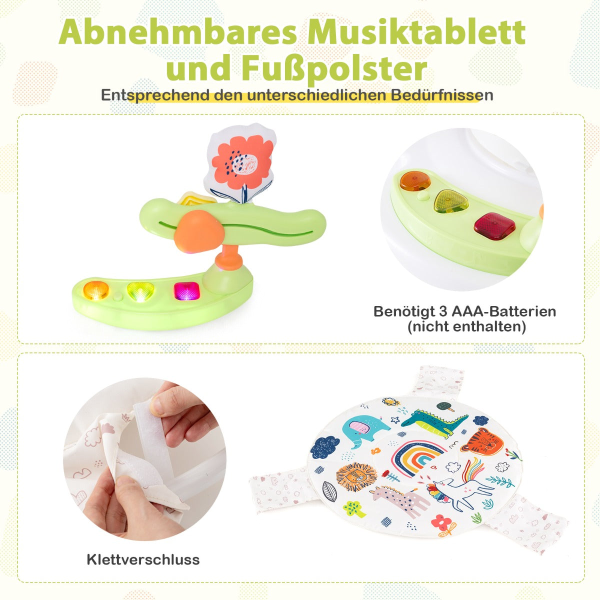 Baby Activity Center with Interactive Toys Musical Tray, Height Adjustable Toddler Spinning Top Yellow