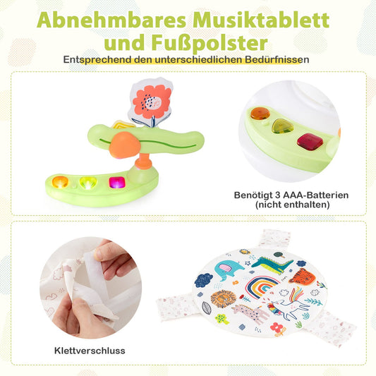 Baby Activity Center with Interactive Toys Musical Tray, Height Adjustable Toddler Spinning Top Yellow