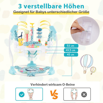 Baby Activity Center with Interactive Toys Musical Tray, Height Adjustable Baby Spinning Top Blue