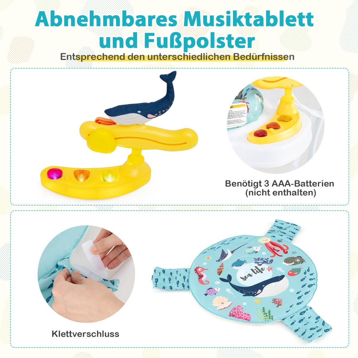 Baby Activity Center with Interactive Toys Musical Tray, Height Adjustable Baby Spinning Top Blue