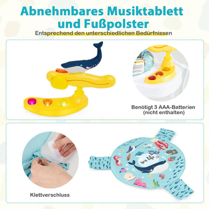 Baby Activity Center with Interactive Toys Musical Tray, Height Adjustable Baby Spinning Top Blue